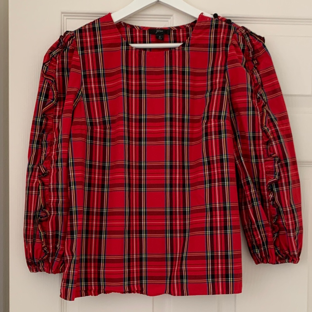 Red Plaid Long Sleeve J Crew Top